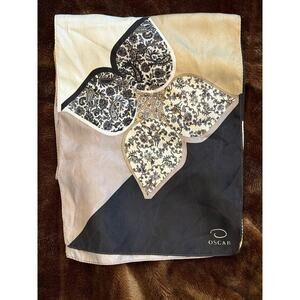 Oscar Black, Cream, Tan Floral Print Scarf 11" x 52" PRISTINE!